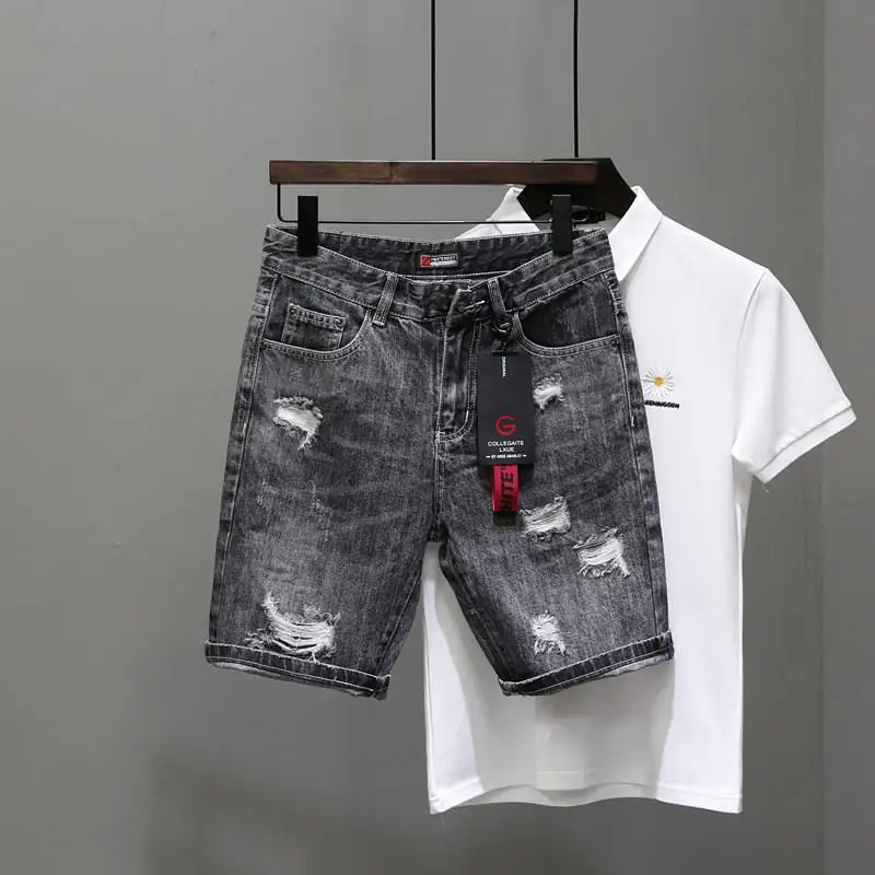 Men'S Shoes With Jeans - Short en jean déchiré extensible pour