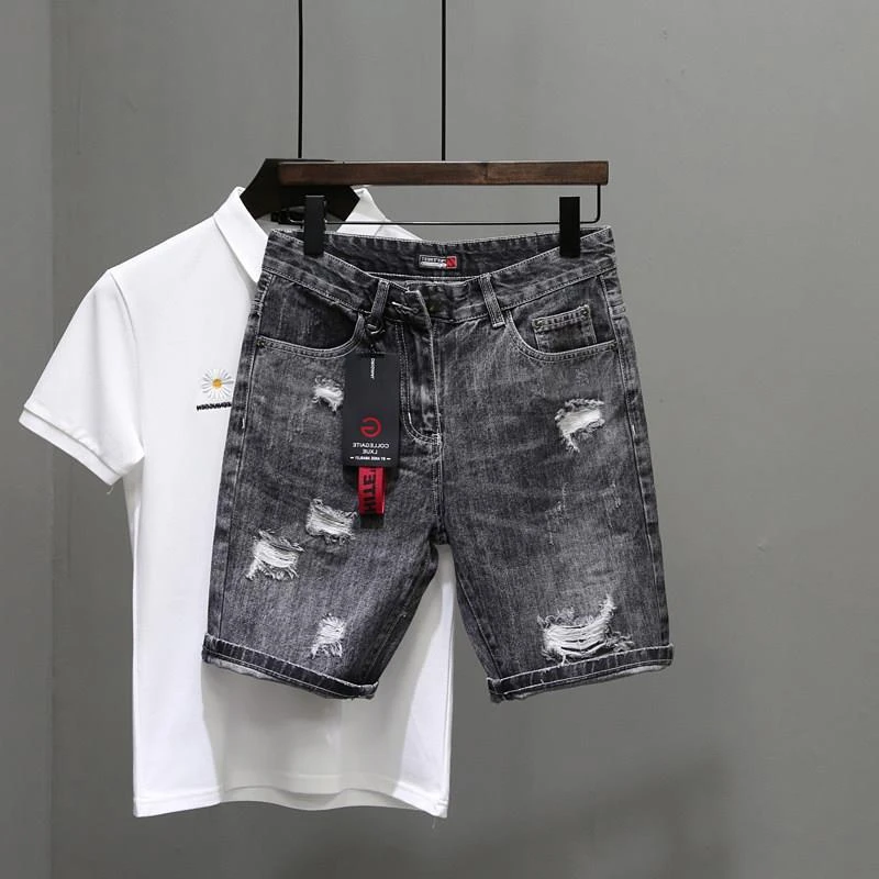 Short en jean déchiré extensib - Men'S Shoes With Jeans avis et prix